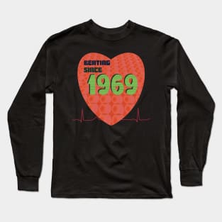 1969 heart beating since with orange overlay pattern Long Sleeve T-Shirt